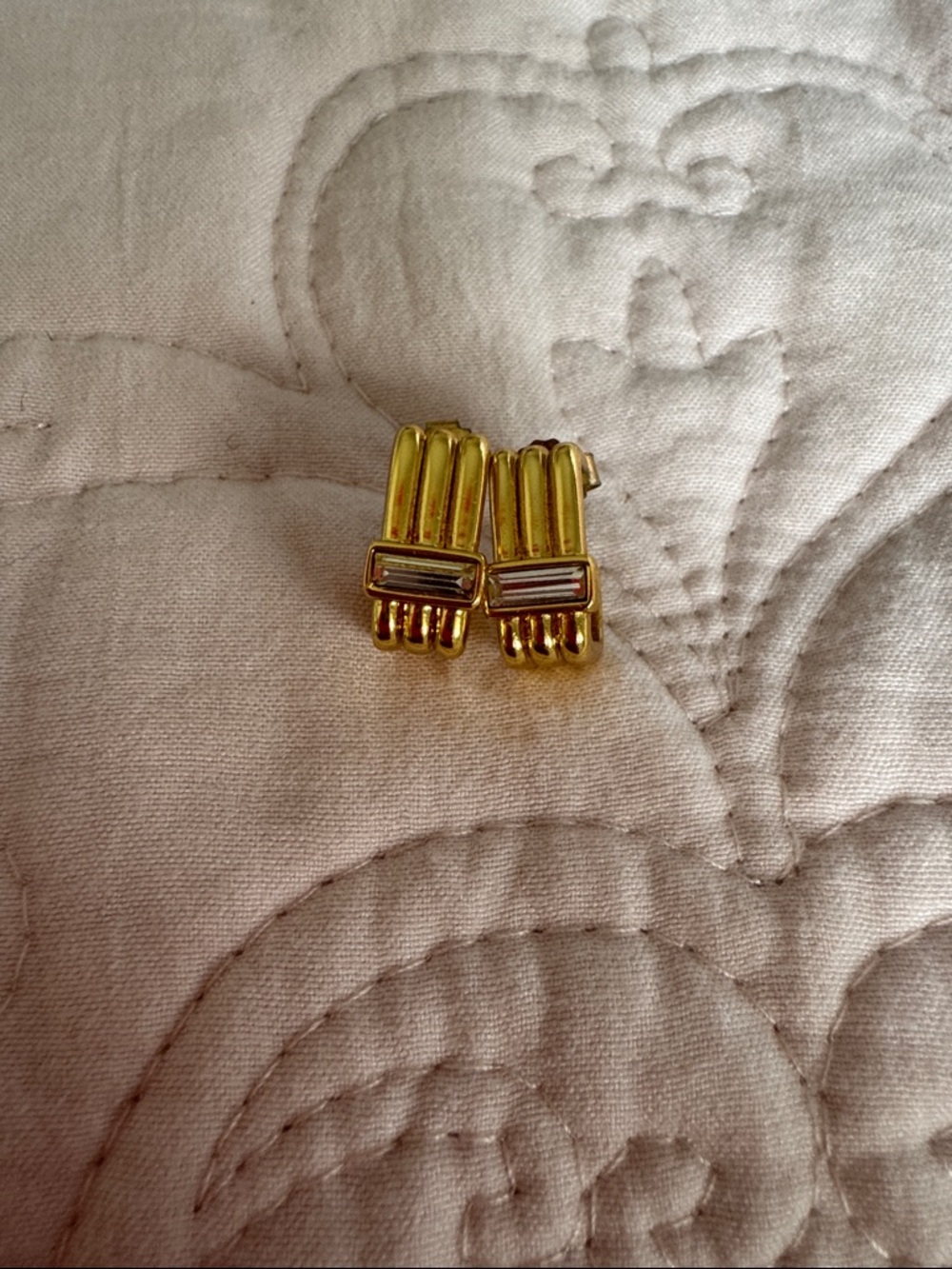 Gold Tone Women's Clip Earrings with Baguette Accent